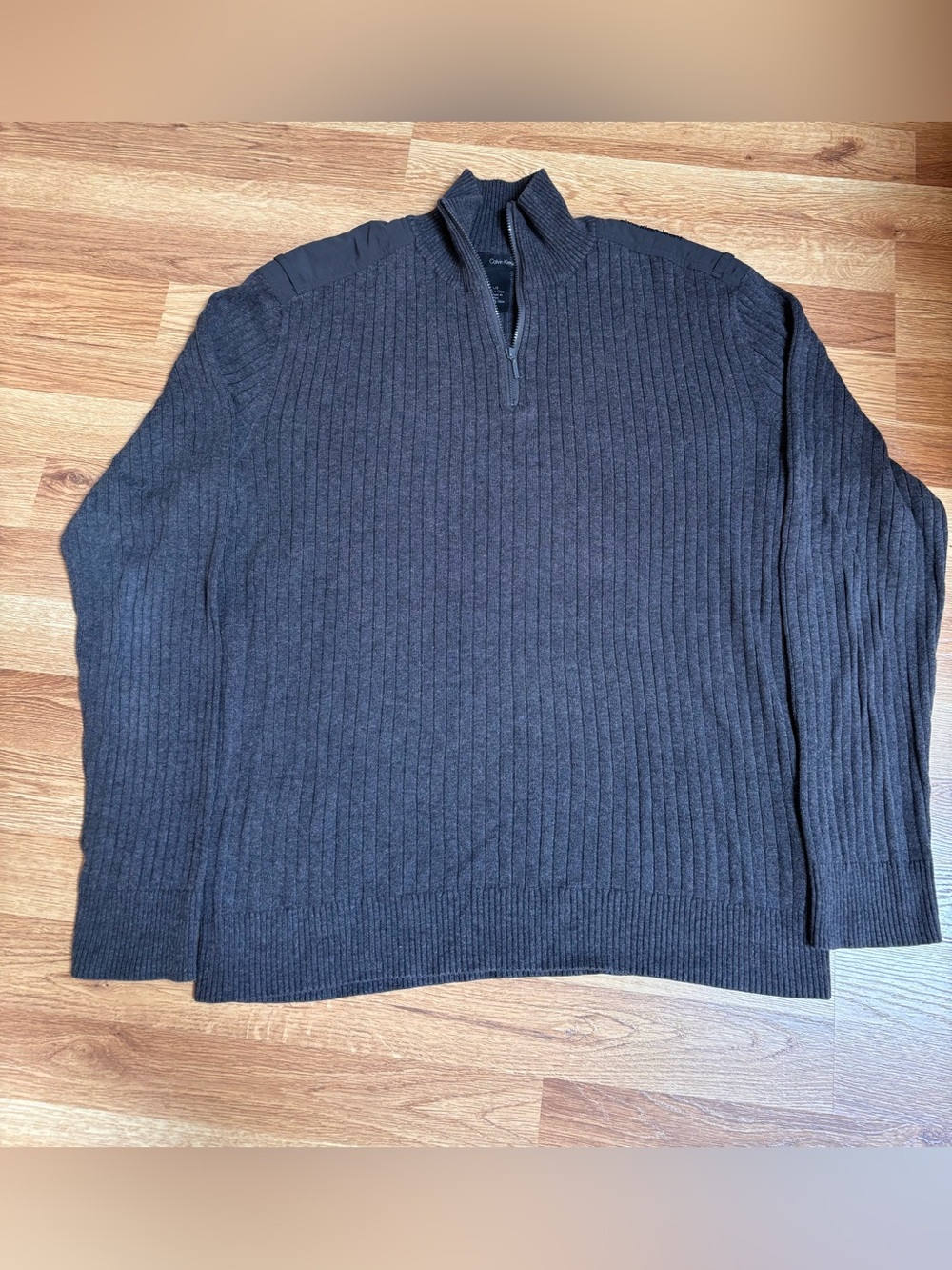 Calvin Klein Jeans Quarter Zip Ribbed Grey Sweater Funnel Neck Men’s Large
